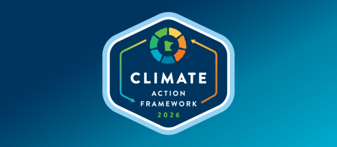 A hexagonal badge logo for the Minnesota Climate Action Framework 2026
