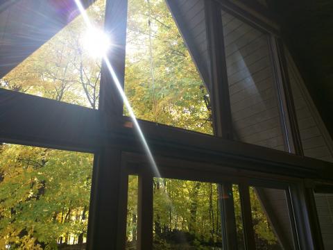 Sun coming in the Lake Fellowship window
