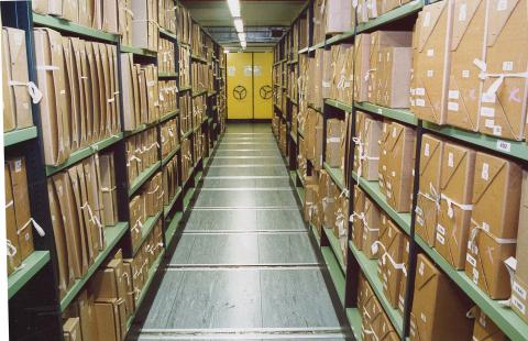 photo of boxed files held at the US National Archives