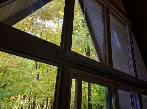 photo of the interior of Lake Fellowship A-frame window