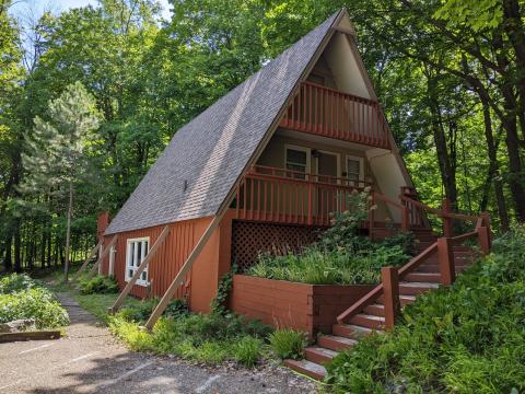 Photo of the front of the Lake Fellowship A-Frame building