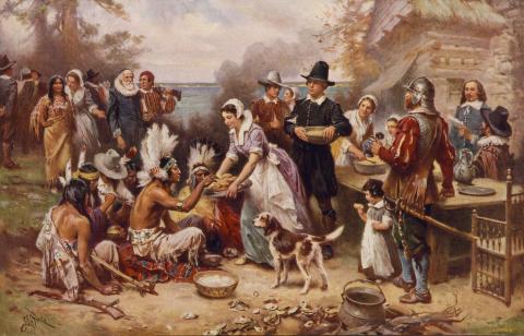 painting by Jean Leon Gerome Ferris depicting a version of the First Thanksgiving