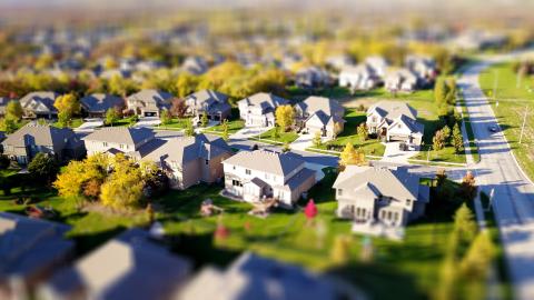 an arial view of similar suburban houses