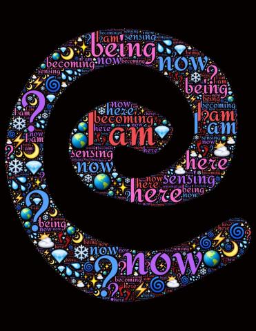 a spiral of text and emojis on a black background